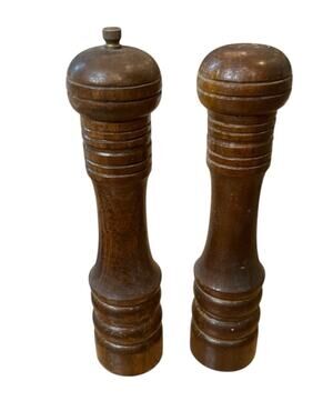 2-Piece Salt and Pepper Mills Grinder Set, 8 Inch Wooden MCM VTG Dark Wood